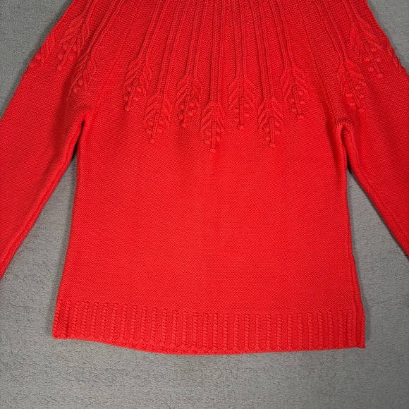 NWT‎ Talbots Women's Coral Red Knit Crew Neck Sweater Leaf Pattern Size L $99 - Picture 11 of 13